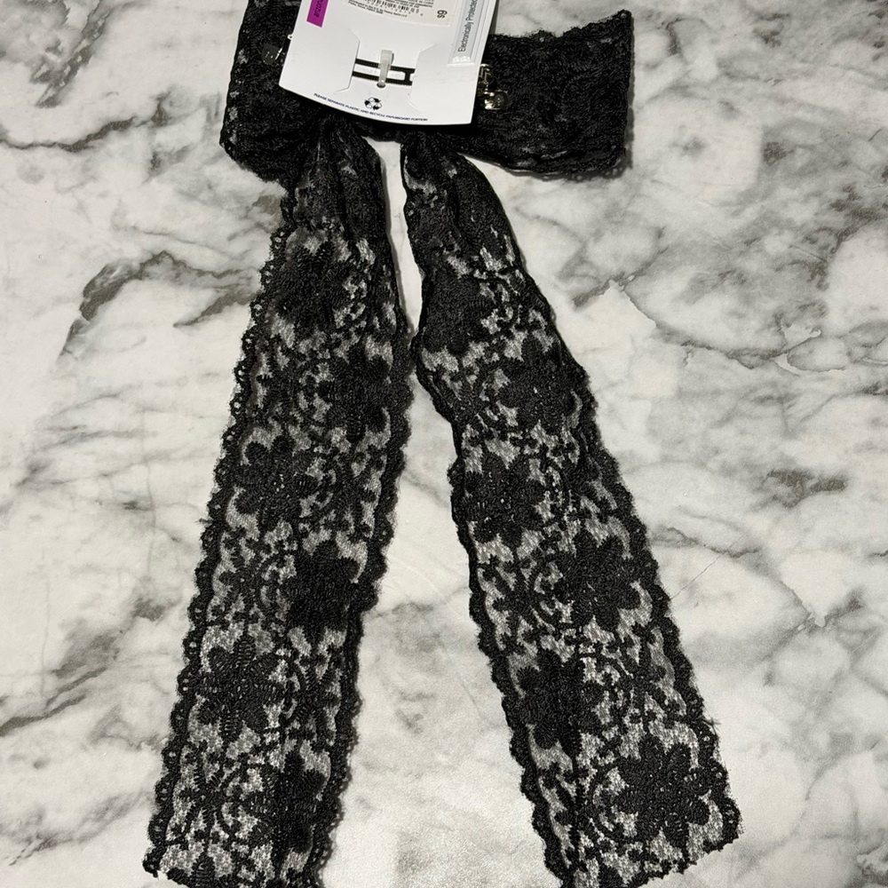 Black Floral Lace Ribbon Hair Bow - Women's Accessory